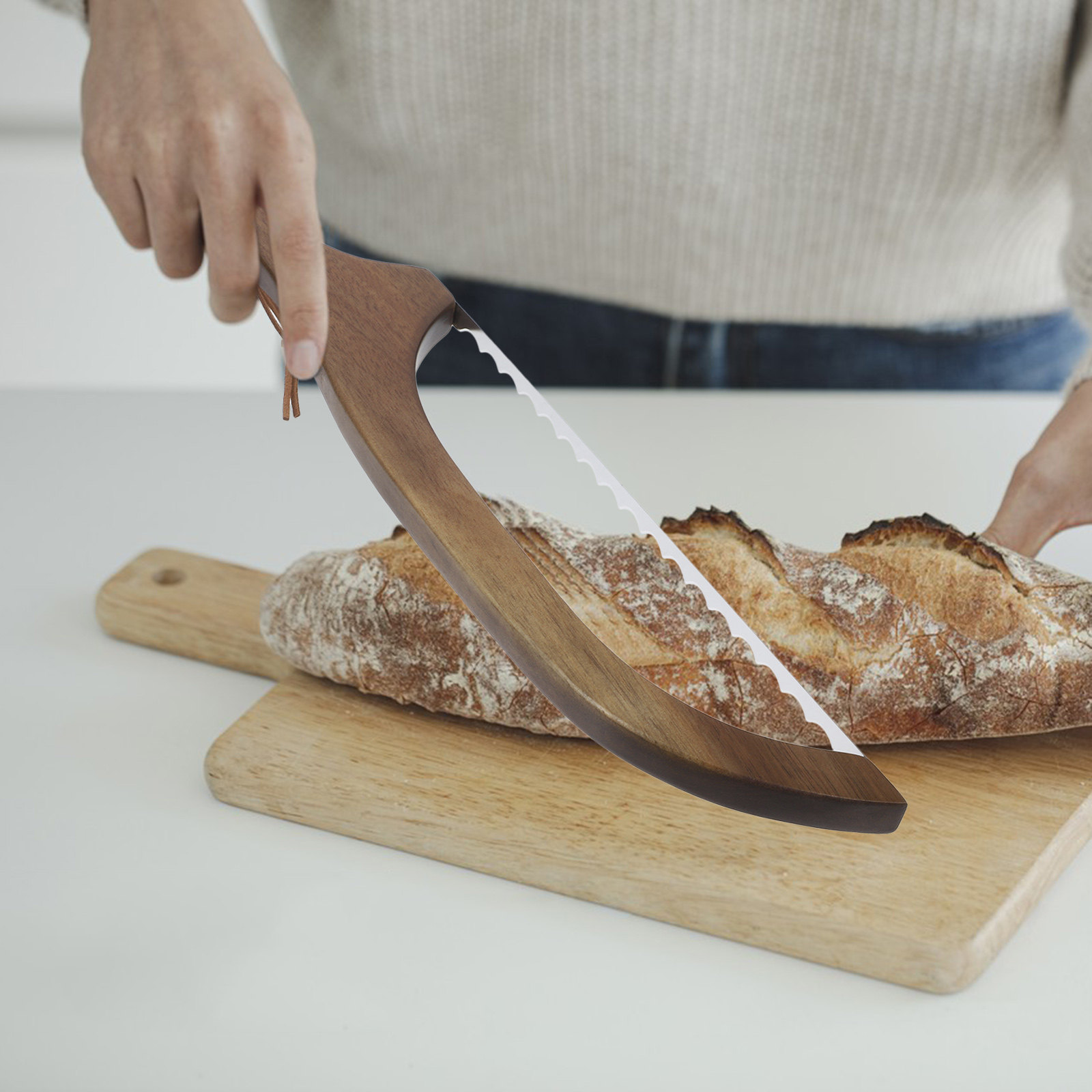 1Set Wood Bread Cutter Ergonom - Kitchen Baking Gadgets review and price
